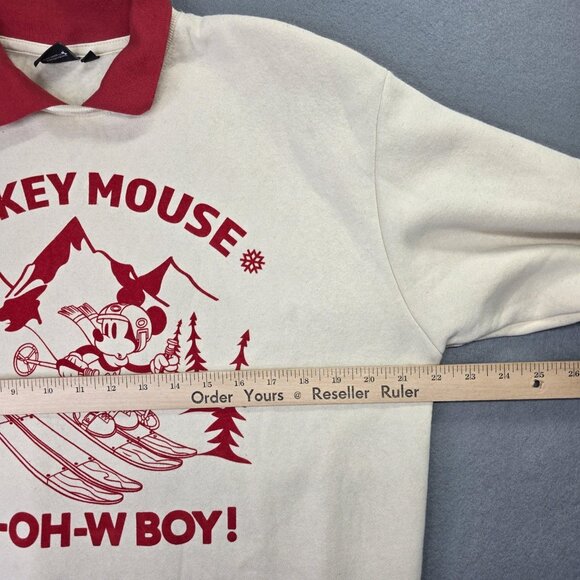 Disney Mickey Mouse Sweatshirt Womens Large White Red Polo Collar Ski Graphic - Picture 6 of 9